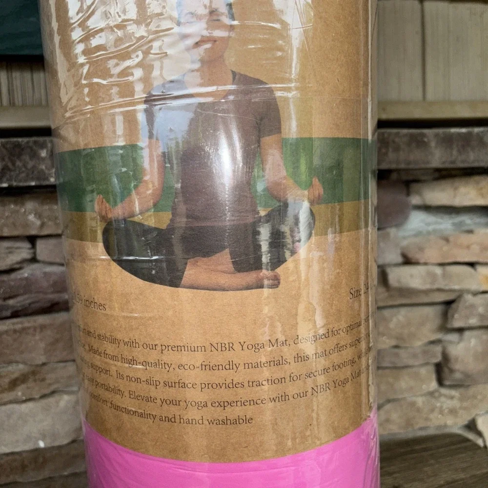 Thick Pink NBR Foam Yoga Mat Eco Friendly W/ Carry Strap 72x24